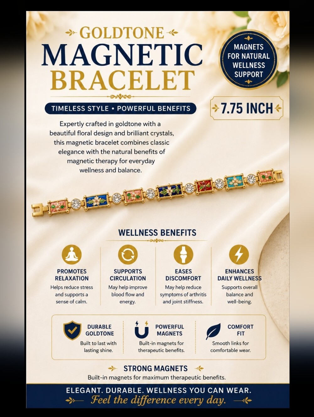 Magnetic Bracelet with Multicolor Crystals